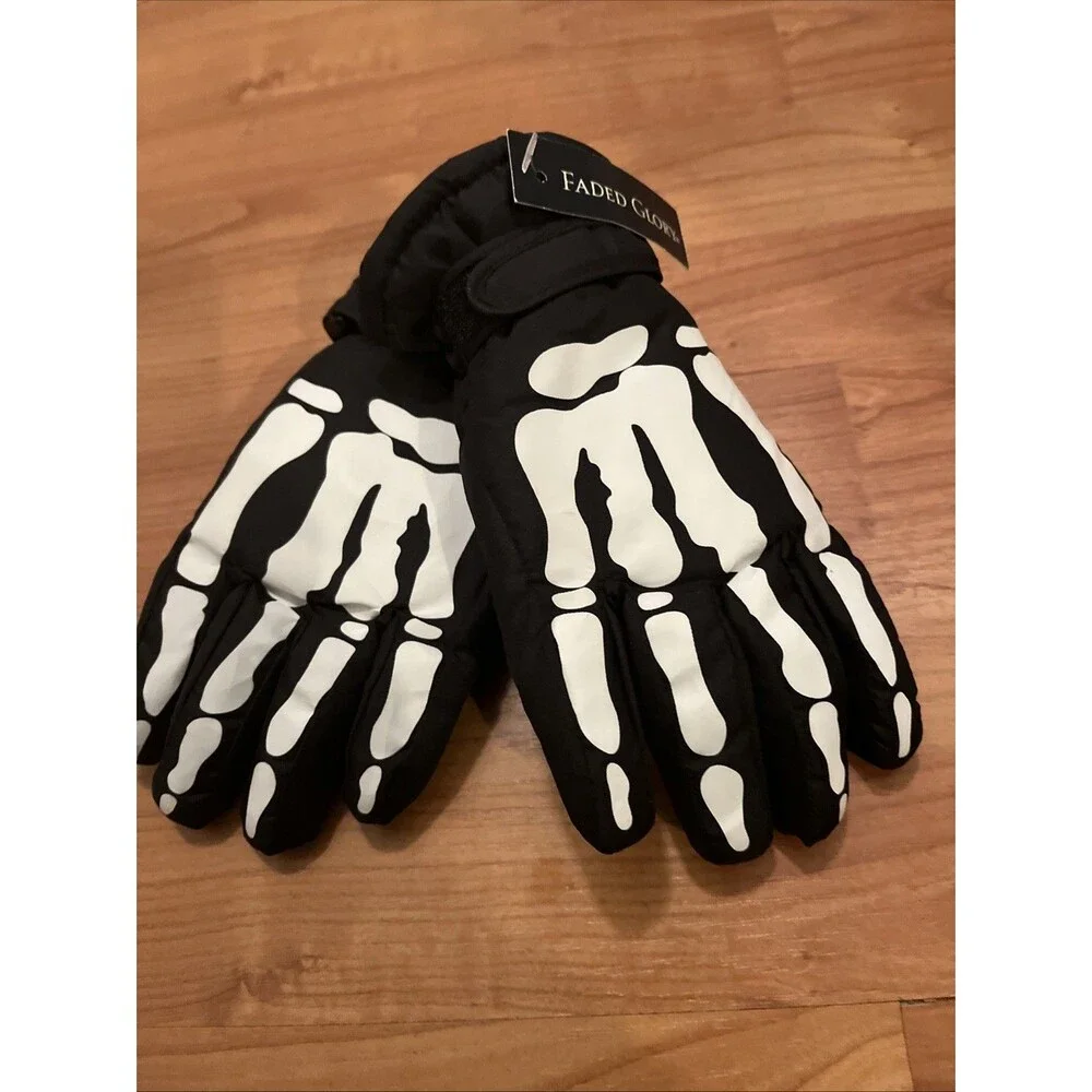 Faded Glory Thinsulate Gloves Skeleton Print Kids S/M Black White